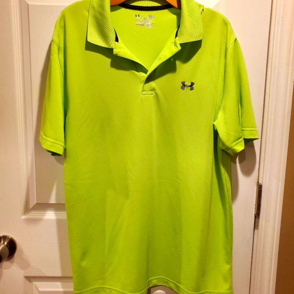 Men's Under Armour Polo Loose Heat Gear Neon Green Size Large